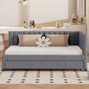 90x200cm Velvet Fabric Upholstered Bed with Pull-out Bed Headboard Line Texture Strong Wood Slat Support Bed Home Furniture, Grey