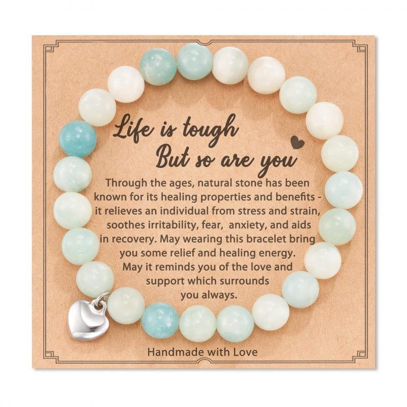 8mm Pink Zebra Stone Bead Bracelet with Gift Card: Perfect Holiday Friendship & Love Gift for Men & Women