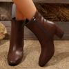 Women Ankle Fashion Side Zipper Short for Pointed Toe High top Heels Leather for Adult Women Elegant Style