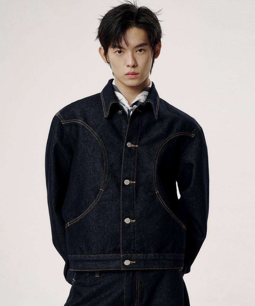 Noise Washed Denim Blouson Jacket - Indigo