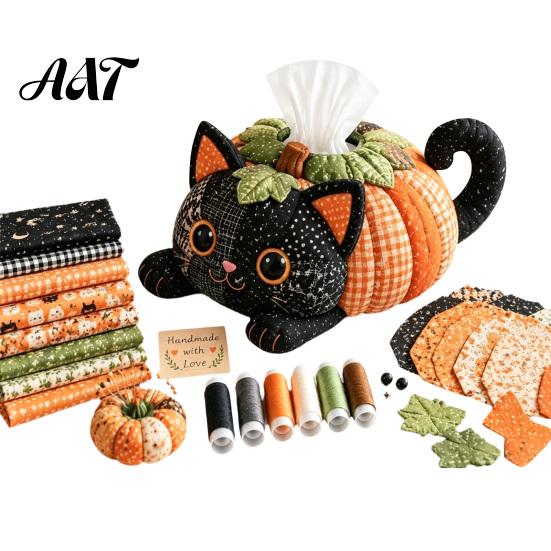 Quilted Tissue Cover Pattern Box DIY Sewing Kit, Halloween Theme, Patchwork Fabric Craft Creative Gift for Her Set, Handicraft Cover, Home And Haunted