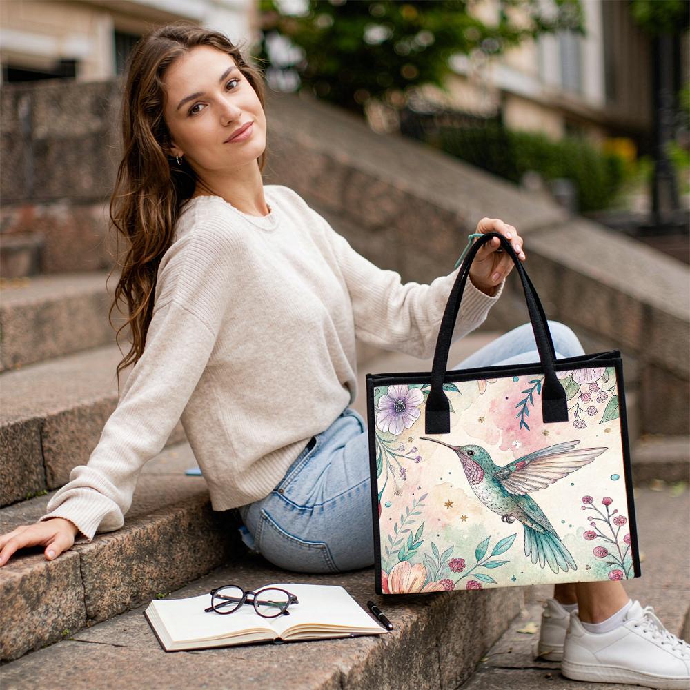 Floral Hummingbird Print Fashion Tote Bag Casual Large Capacity Shopping Handbag for Daily Commute