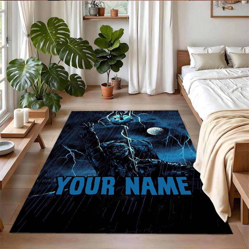 Crystal Velvet Rug Custom Name Text, Soft Non Slip Floor Mat Home DecorFriday the 13th Jason Voorhees