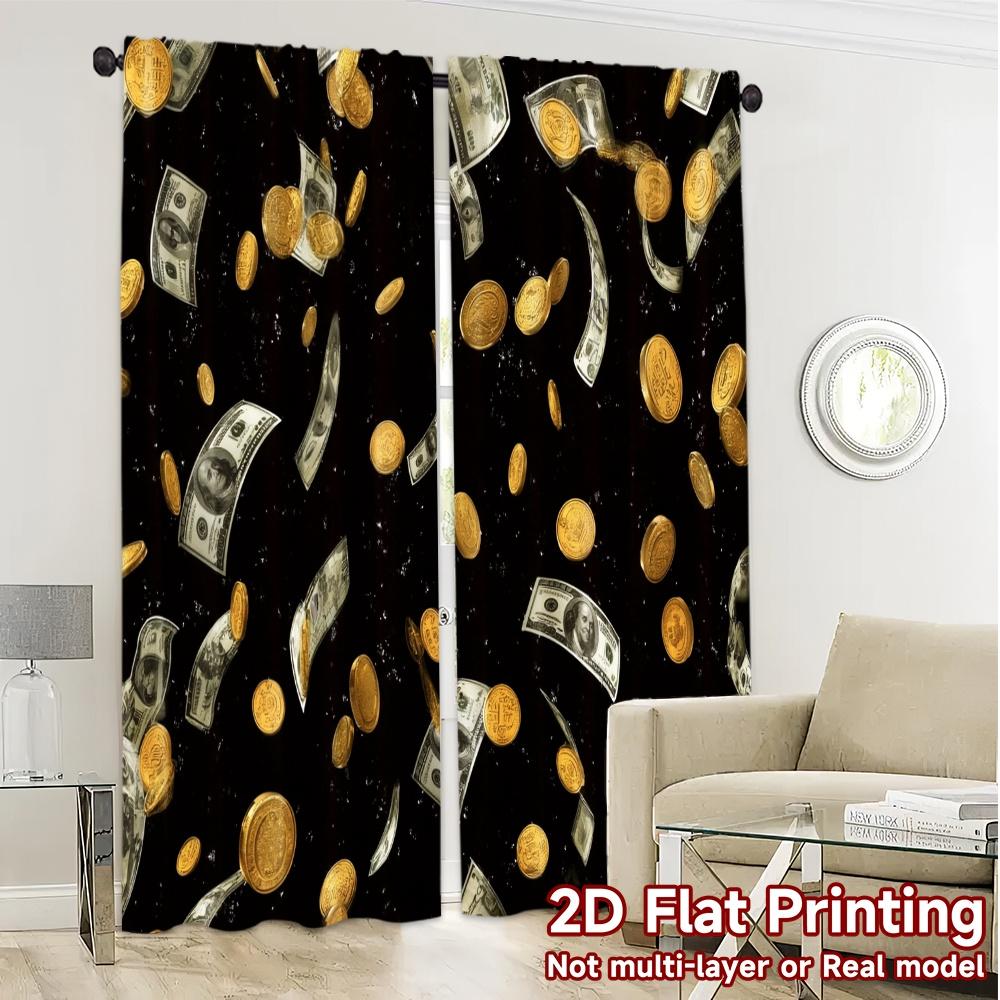2pcs, 2D FLAT PRINTING Curtains (Without Rod) MoneyRain Chic Pattern Curtains Fabric Curtains Holiday Decorative for Living