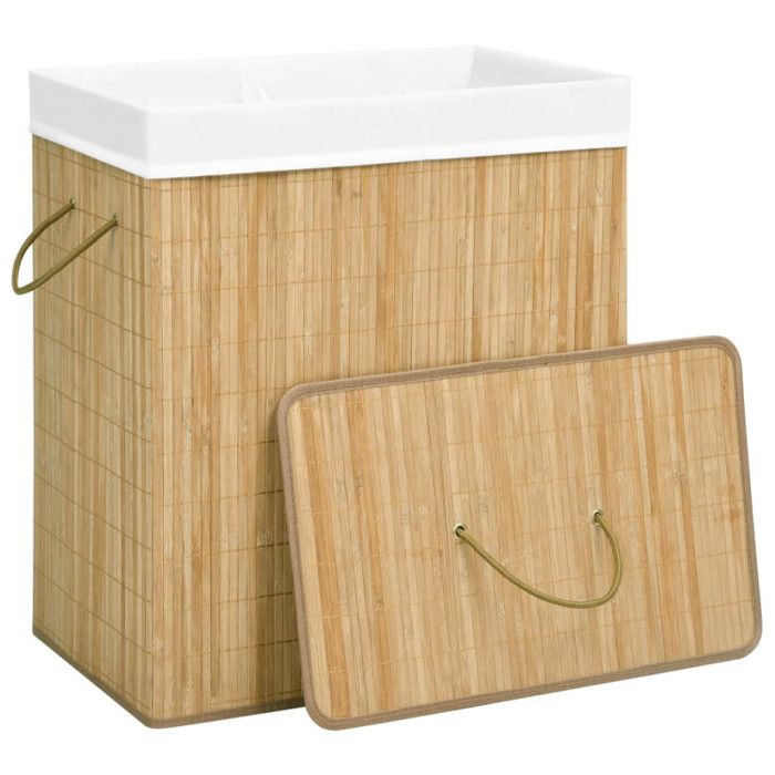 VidaXL Panier à linge avec 2 sections bambou 100 L 320740