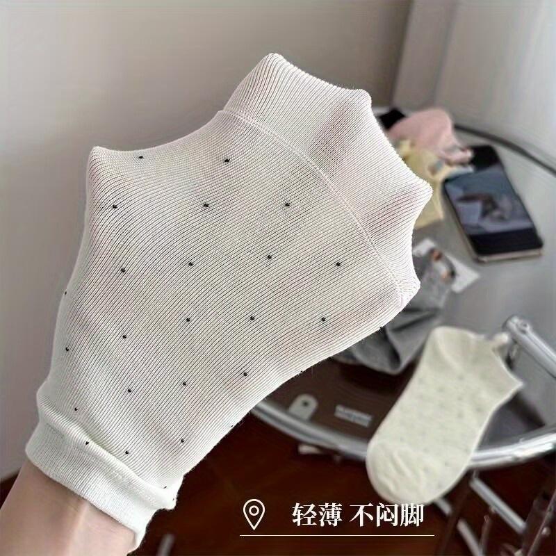 5 Pairs Summer Women'S Low-Cut Socks with Cute Dog Ears | Anti-Odor, Versatile, Thin, Polka Dot Pattern, Machine Washable