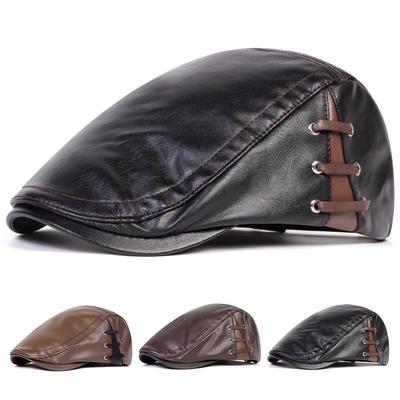 Boina Unisex de Cuero PU Sombrero de Artista Gorras Cálidas a Prueba de Frío Primavera Otoño Sombreros de Ocio para Exteriores Accesorios de Viaje para Mujeres Hombres