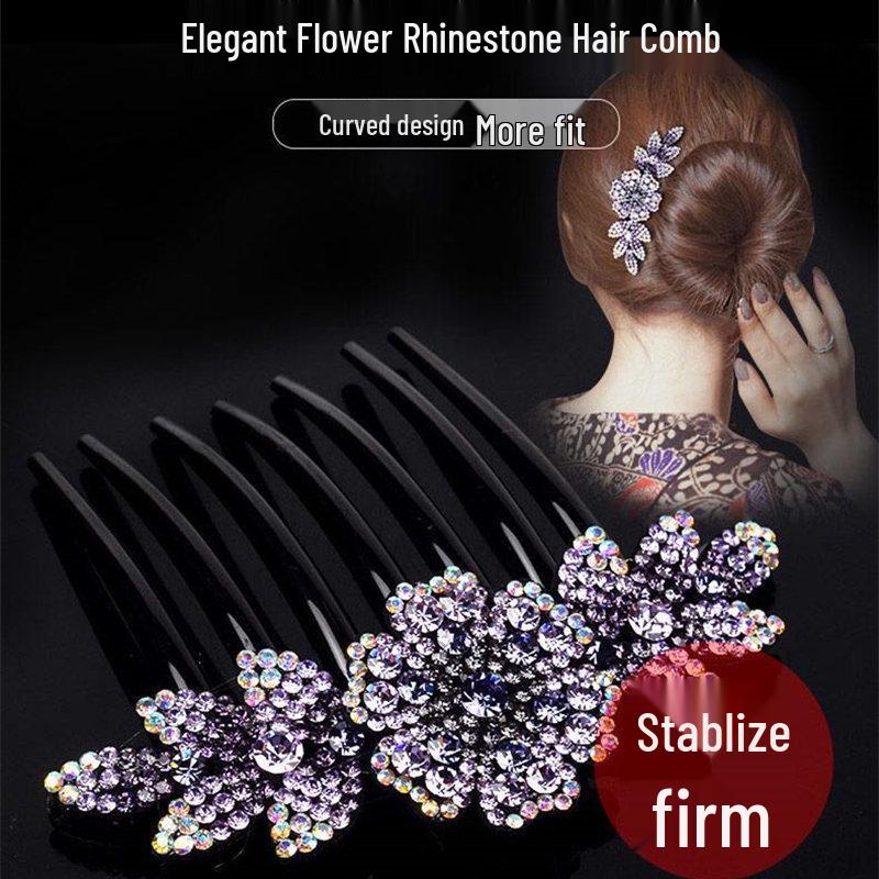 Korean Style Rhinestone Flower Hair Comb for Elegant Updos and Buns