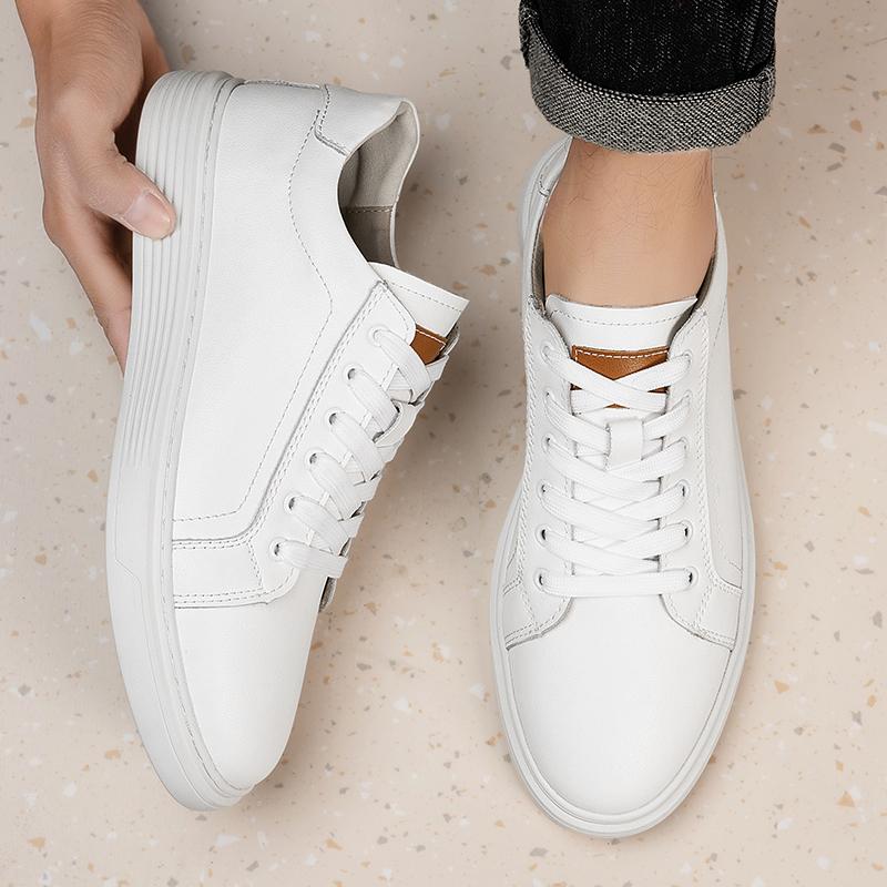 Fashion Lightweight Skate Shoes Lace-Up Men Flats Classic Sneakers New Genuine Leather Casual Shoes Men All-match Outdoor Walking Shoes