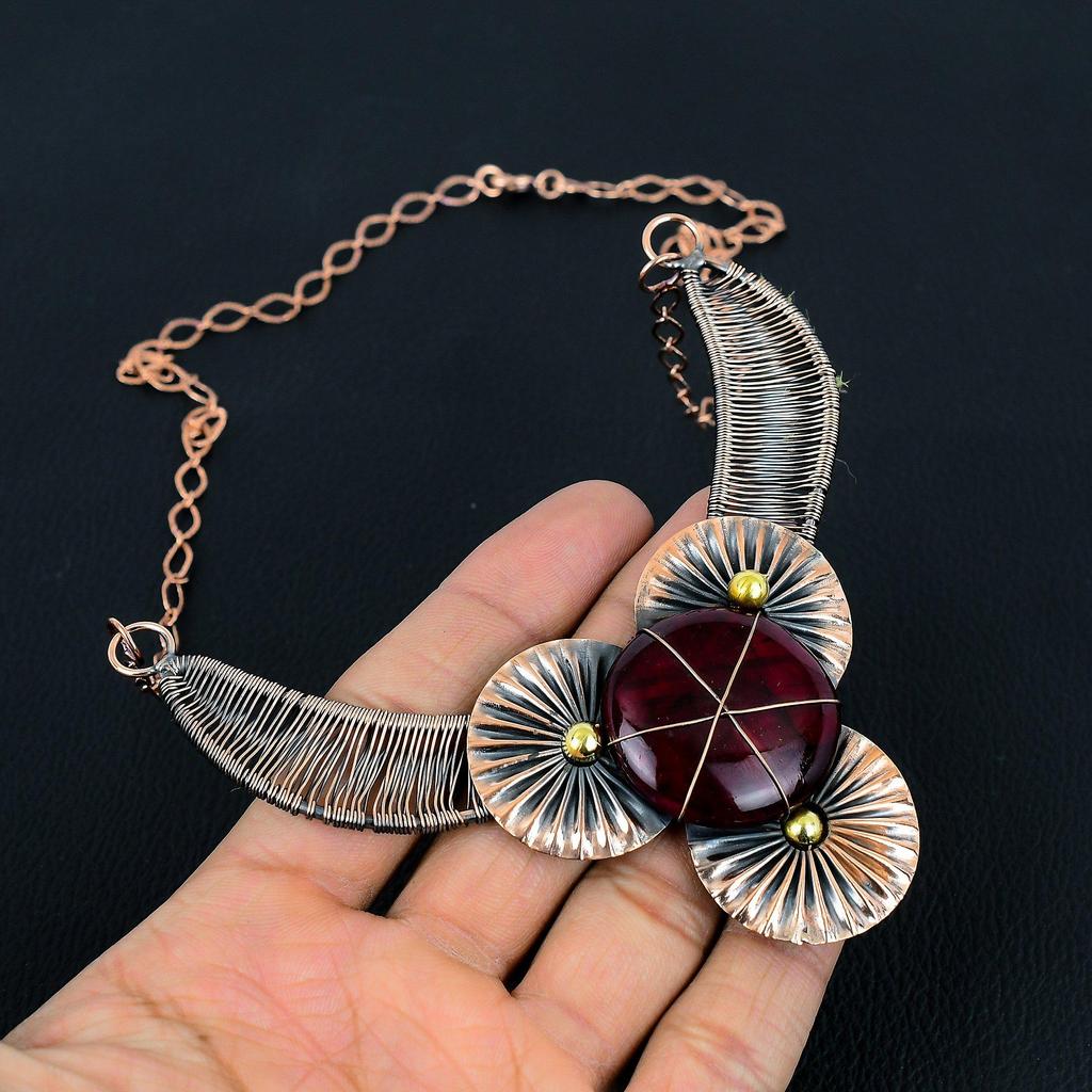 Gorgeous Red Flash Labradorite Gemstone Handmade Pure Copper Wire Wrap Jewelry Pendant