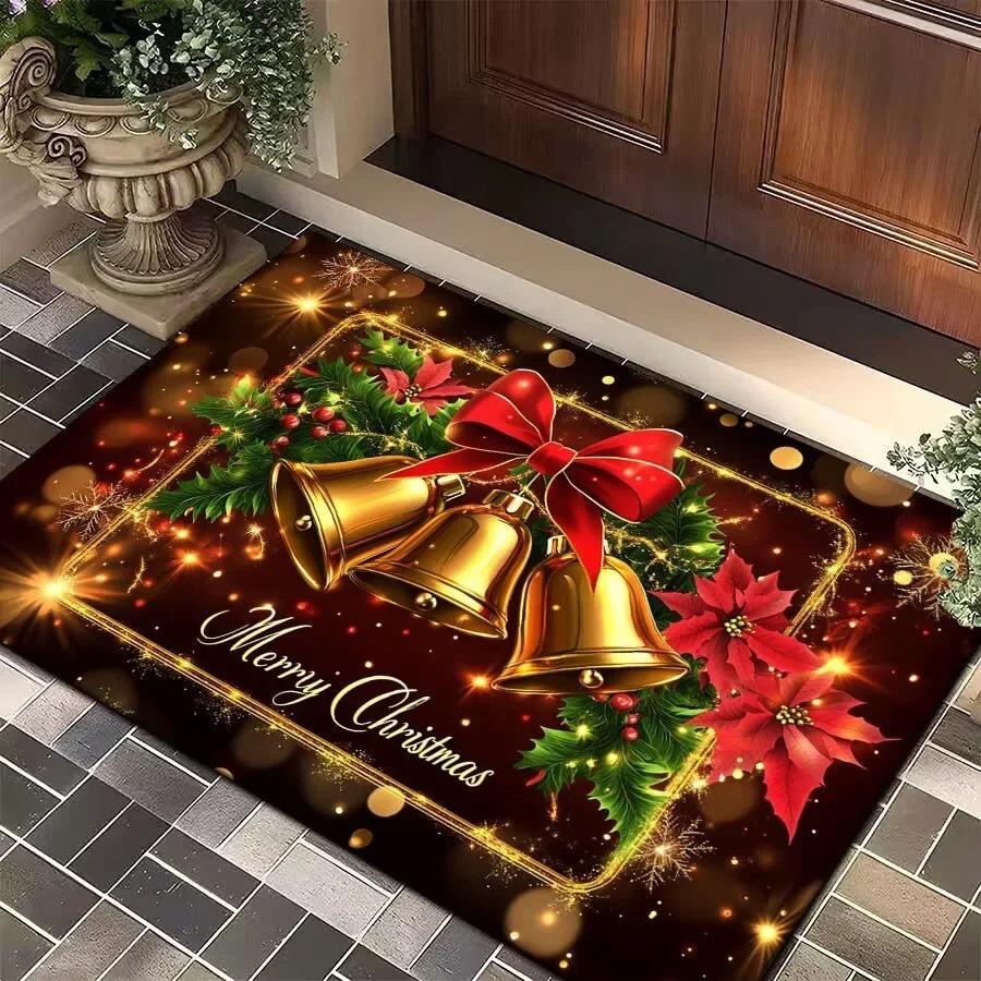 Exquisiter Weihnachtsteppich Badezimmerteppich Anti-Rutsch und Retro Saugfähige Matte Fußmatte Neujahrsparty Rote Heimdekoration Teppich