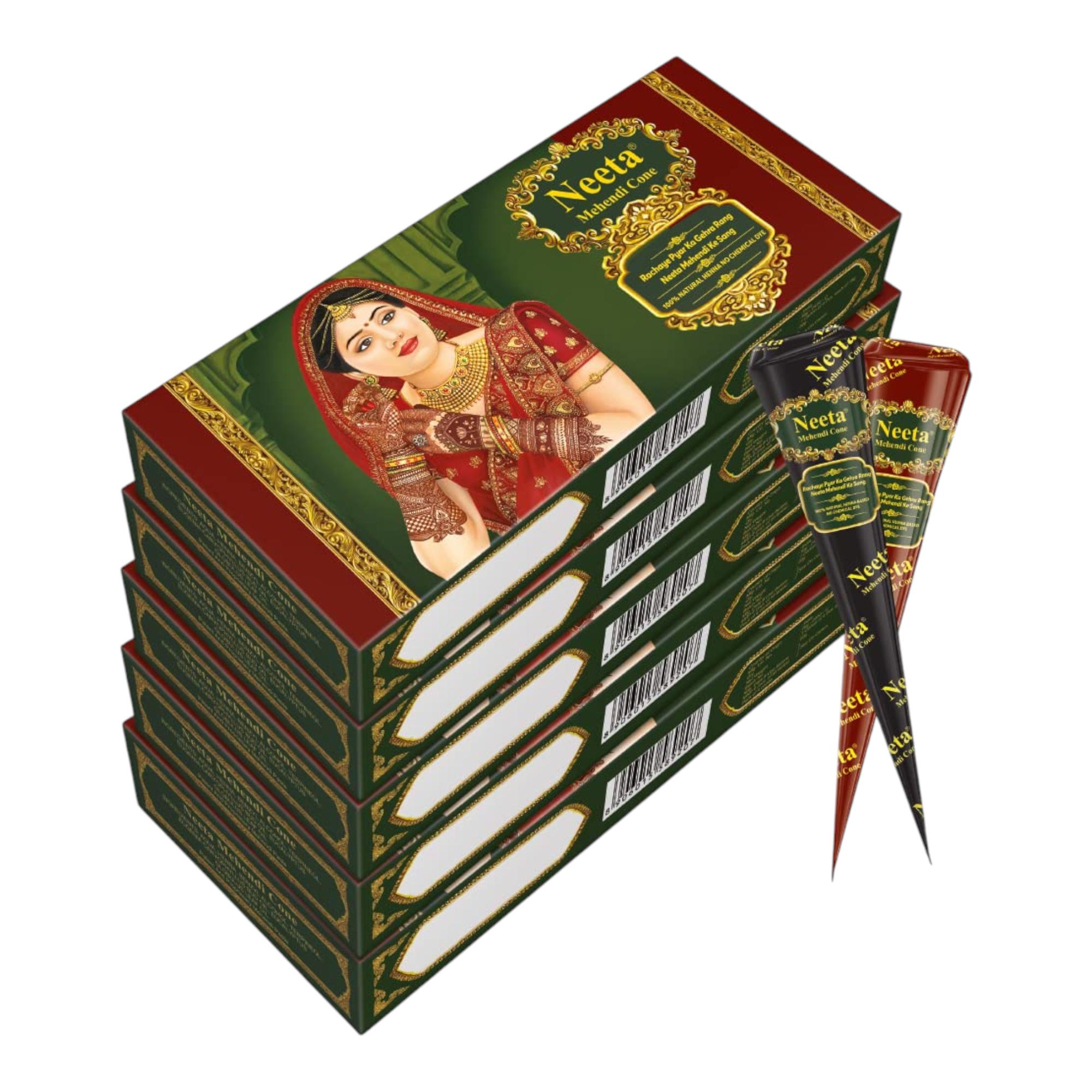 

Конусы для мехенди Neeta для росписи рук и тела, Свадебные конусы для мехенди, Красновато-коричневая временная татуировка, 1 коробка x 4 шт. упаковка из 5