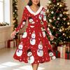 Women Christmas Print Midi Dress, Long Sleeve V‑Neck Furry Trim A‑Line Party Dress, Christmas Limited Edition