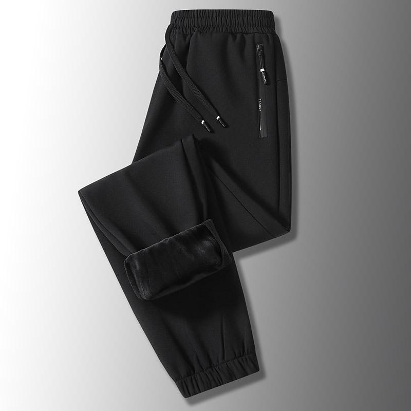 Autumn and Winter Plus Size Men's Warm Leg Tied Flat Leg Pants Sporty and Casual Comfortable Loose and Plush Solid Color Pants