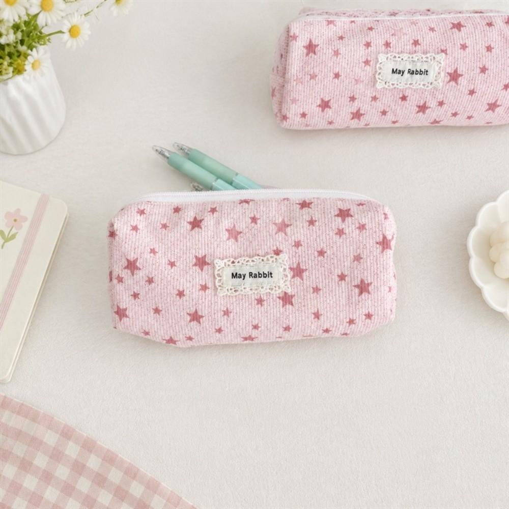 Star Print Pencil Case Corduroy Makeup Bag New Stationery Pouch Stationery Storage