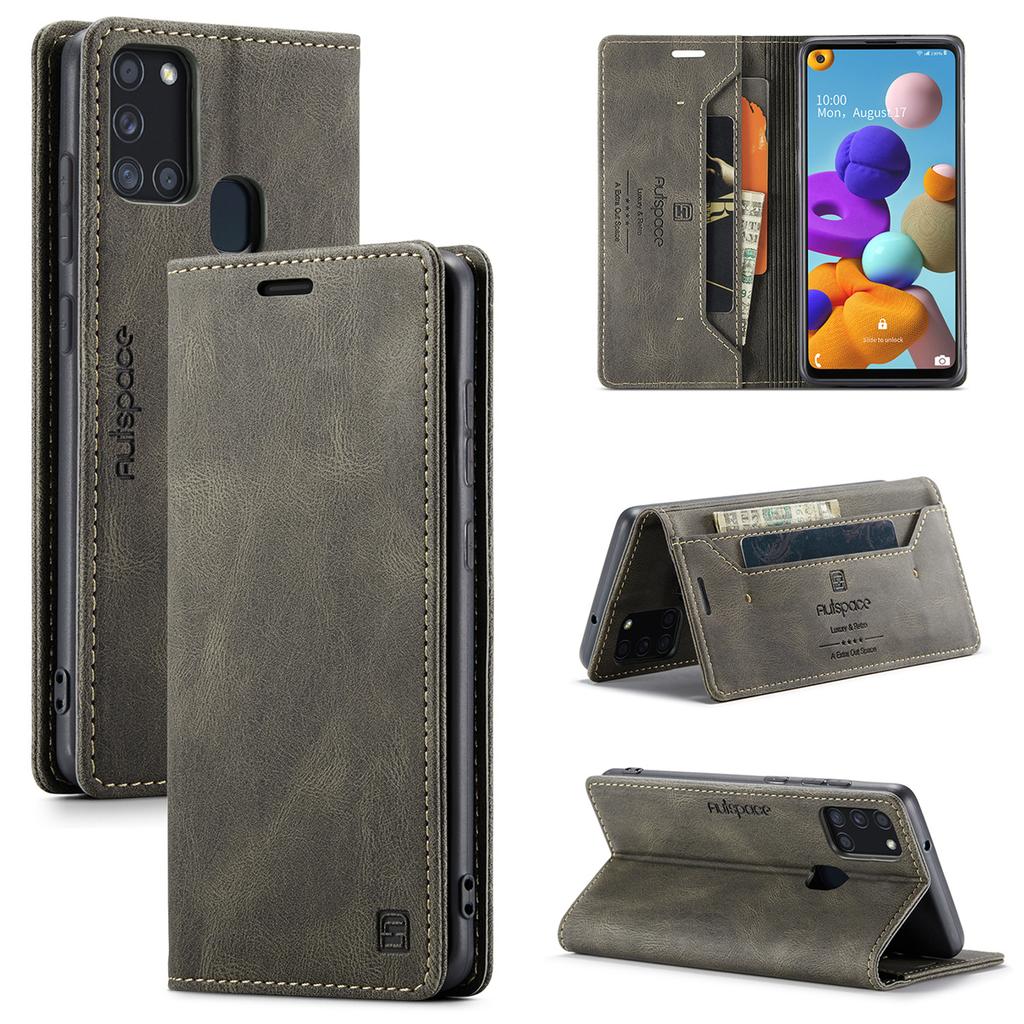 Premium Vintage Leather Wallet Case with RFID Blocking for Samsung Galaxy A21s - Elegant Flip Cover with Card Holder Shockproof Protection (4 Colors)