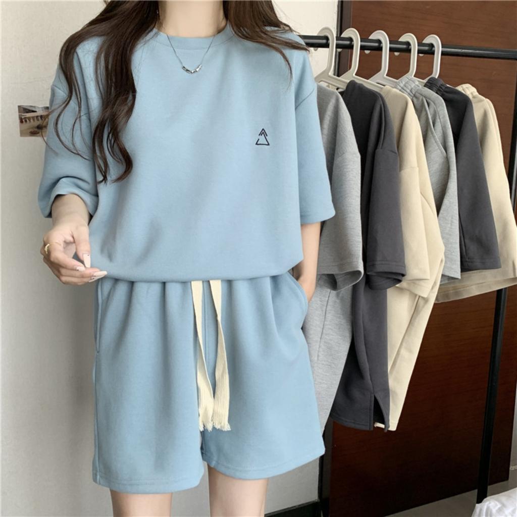Women‘s Short Sleeve Tops Shorts Pants 2-Piece Set Loose Fit Casual Sport Suit