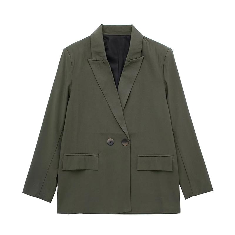 Modă Femei cu Buzunare Blazer Solid cu Piept Dublu Vintage Mâneci Lungi Guler Crestat Ținute Femei Doamnă de Birou