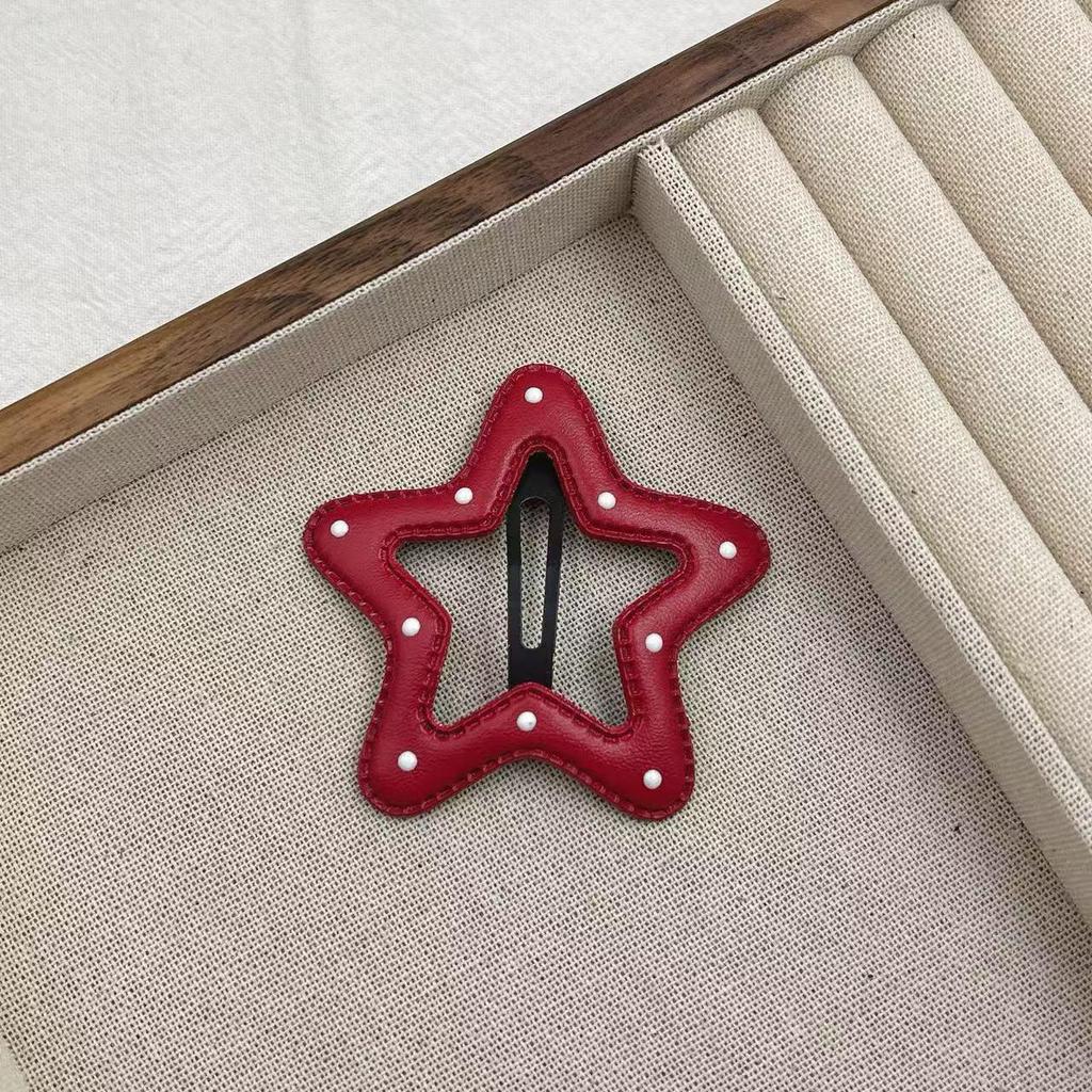 Ancola Red Polka Dot Leather Hair Clip for Women & Babies - Side Bangs, Autumn/Winter Star Headdress