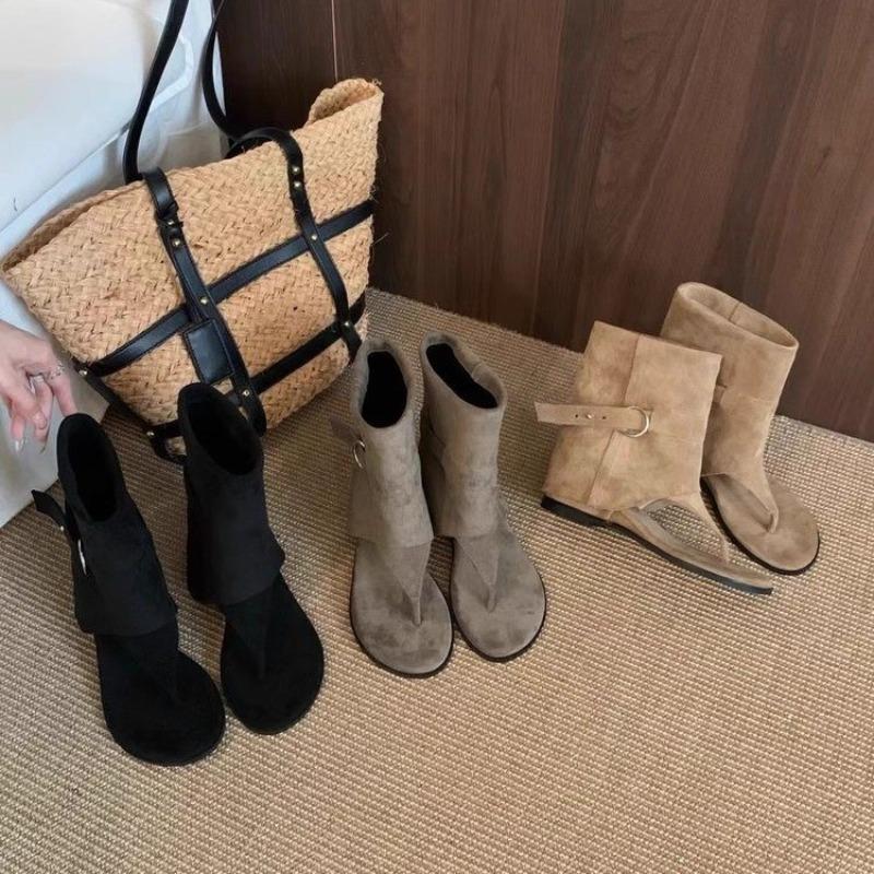 Mezzanine Sandals Women's Summer New Inner Height Increase Cool Boots Sleeve Beautiful Short Boots Soft Leather Flip-flops