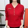 Velvet V-neck Bottoming Shirt for Women, Autumn and Winter Long-sleeved T-shirt, Fashionable and Versatile Elastic Warm Top
