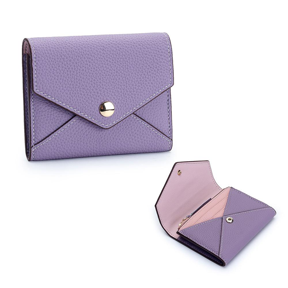Short Envelope Wallets Genuine Leather Small Wallet for Women Credit Card Holder Compact Leather Hasp Purses with Zipper Pocket