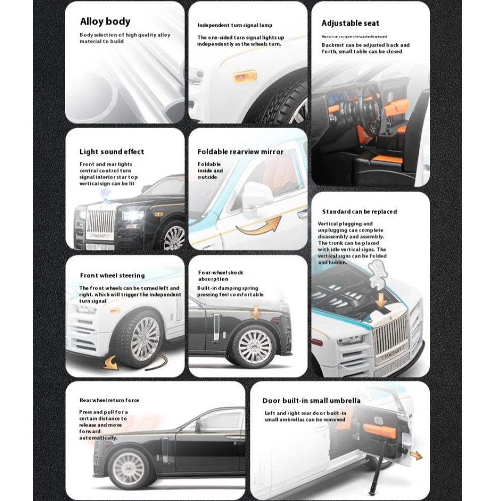 1/22 Scale Rolls Phantom Alloy Car Model Diecasts Metal Vehicles Collect Simulated Decorations Sound & Light Gifts for Kids