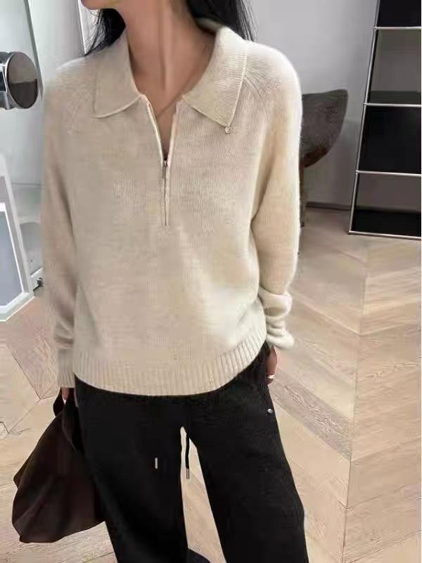 European Style High-End Women's Wool Half-Zip Sweater, 2025 Winter Lapel, Thick Knit, Autumn/Winter Loose Base Layer