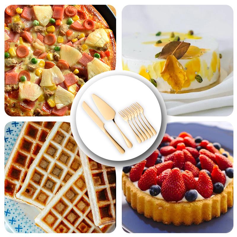 Stainless Steel Cake and Bread Knife with Long Handle Spatula and Fruit Fork for Weddings and Banquets