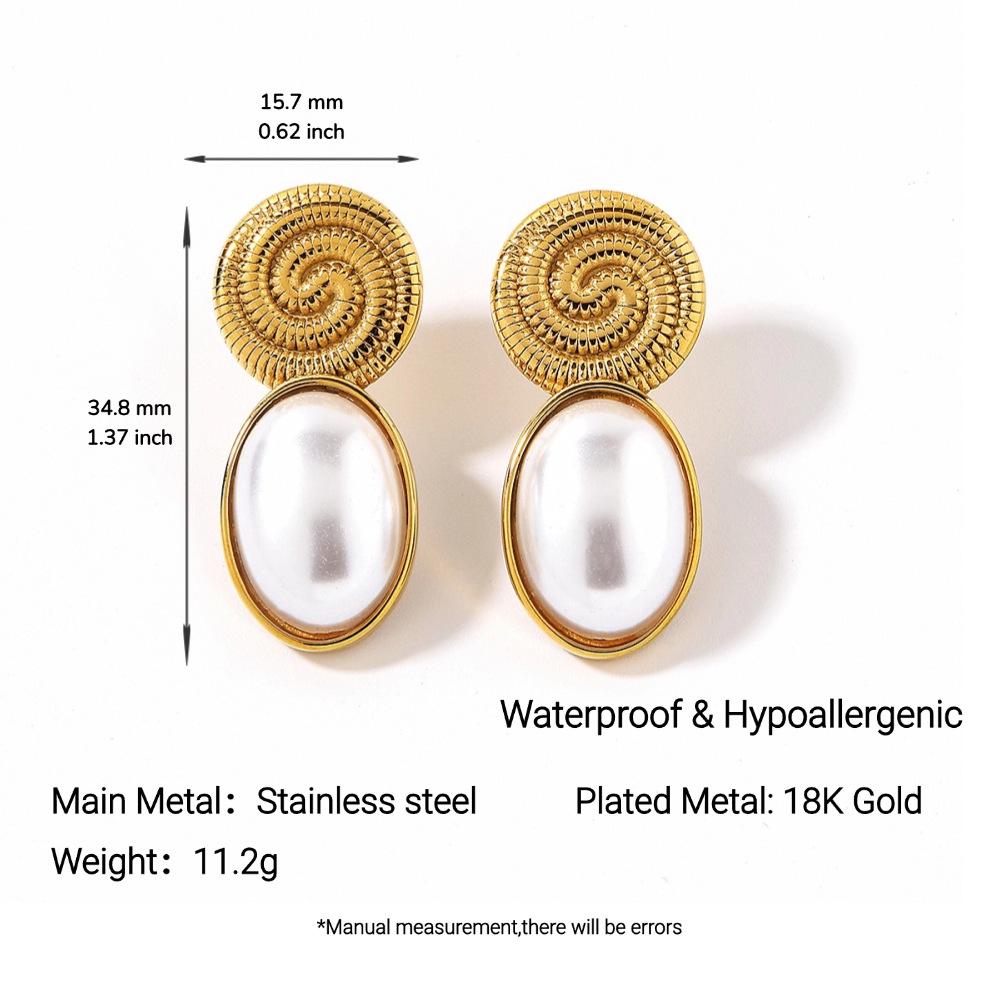 

Ying Tai High Polish 18K Gold Stainless Steel & Titanium Earrings with Imitation Pearl - Retro Style, Non-fading, Vacuum Plated.