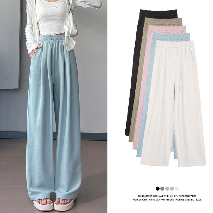 Women's High Waist Wide Leg Pants Loose Fit Casual Trousers Thin Polyester Summer Lazy Yamamoto Pants
