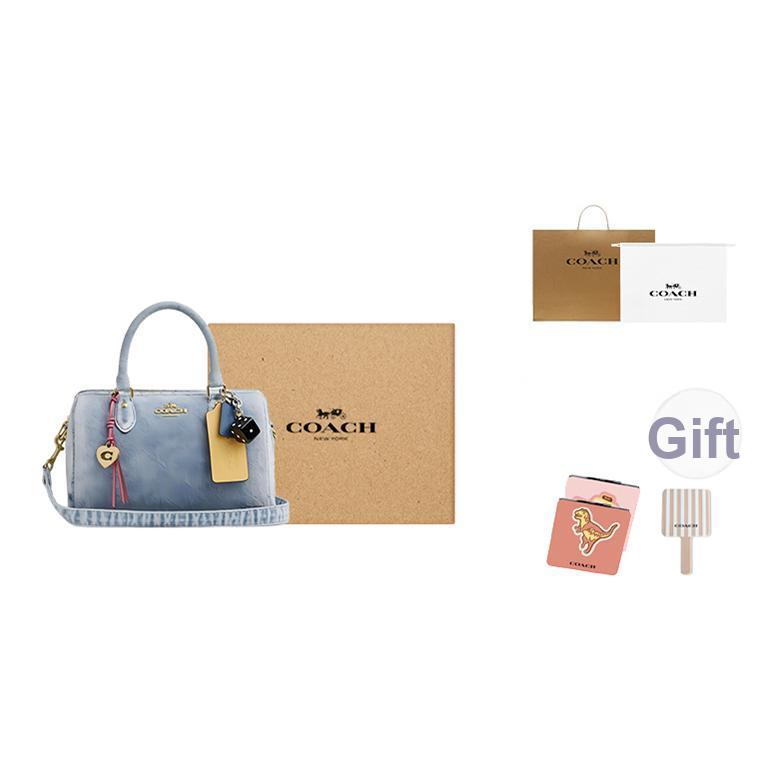 Coach Rowan Logo Charm Denim Shoulder Tote Bag Women Handbags Light-Indigo CDY74-IMNIM