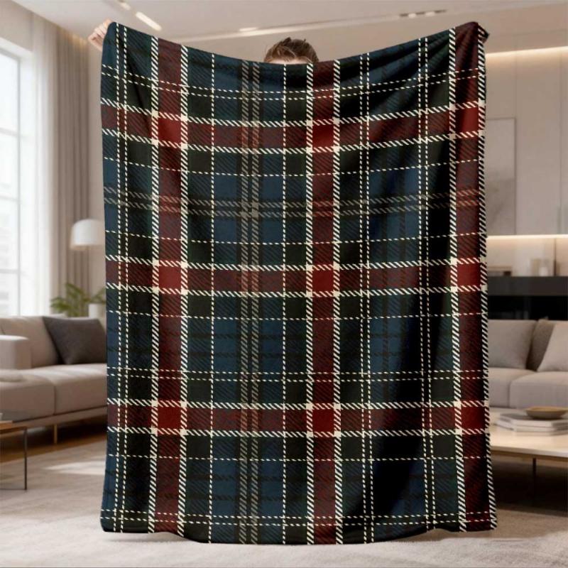 Dark Blue Red Scottish Plaid Throw Blanket,Warm Sofa,Office Rest Cover,Birthday Anniversary Casual Home Souvenir