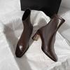Brown Boots High Heel Year Thick Heel Temperament Rear Zipper Square Head Elastic Skinny Boots