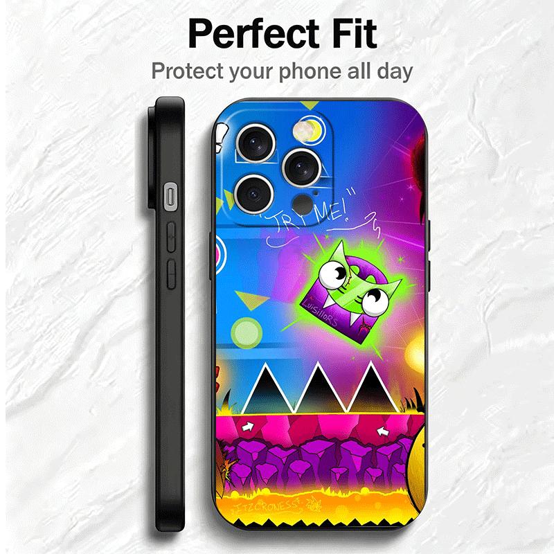 Geometry Dash Game Soft Phone Case for iPhone 16 16E 17 Air 15 Pro Max 14 Plus 13 Mini 11 12 7 Black Cover Back Shell