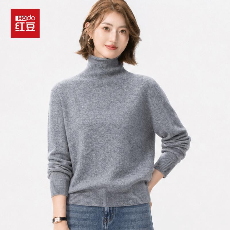Hongdou Women's High-Neck Cashmere-Blend Knit Sweater