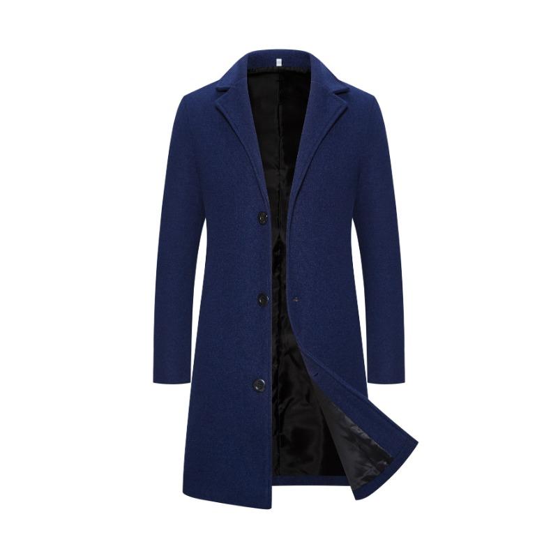 Frühling Herbst Neue Lange Baumwolle Mantel Neue Wollmischung Reine Farbe Casual Business Mode Herrenbekleidung Schlank Windjacke