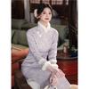 Purple long-sleeved cheongsam velvet 1011 new women's new Chinese-style improved young dress daily high-end beauty
