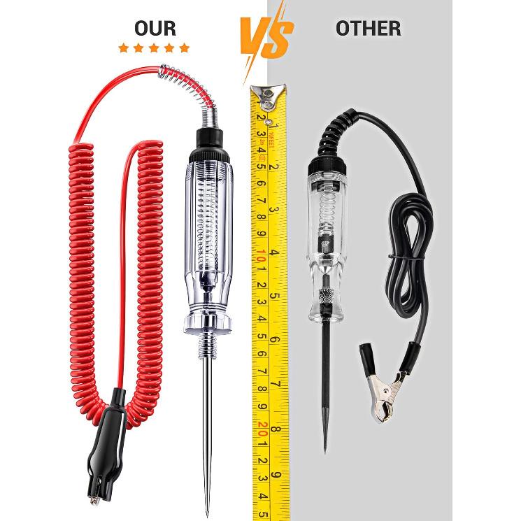 Heavy Duty Automotive Circuit Tester, Premium 6-24V Test Light With Extended Spring Test Leads & Sharp Piercing Probe, Circuit Voltage Tester With