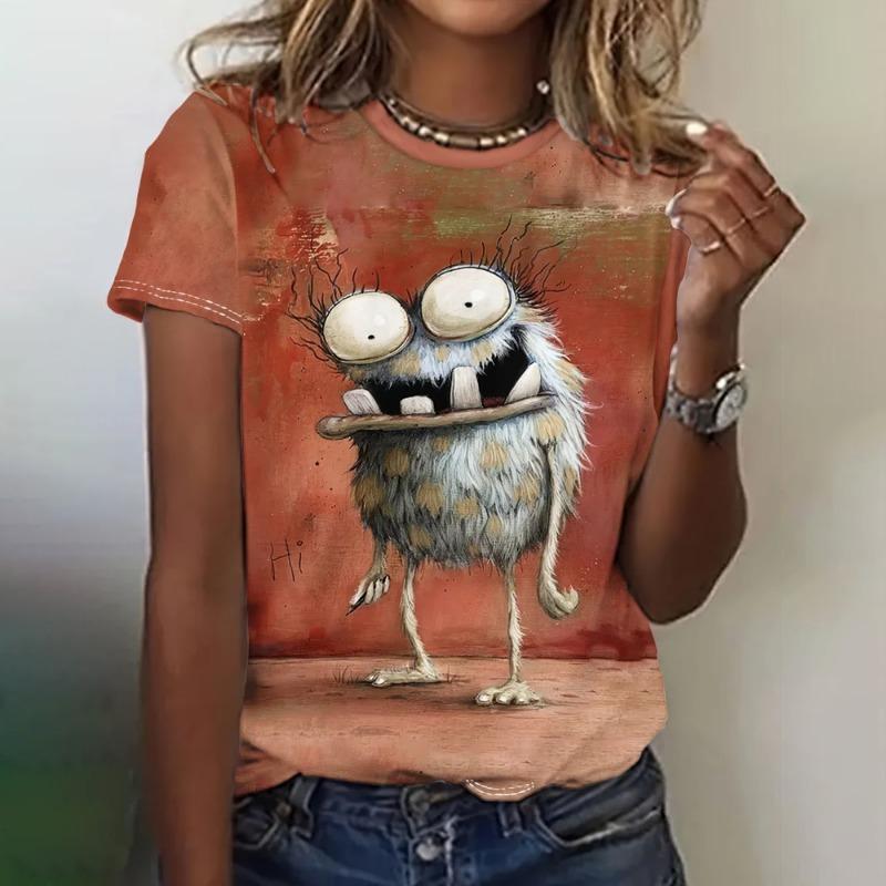 Funny Women's T-Shirt Cattoon Graphic Printing Summer Casual Round Neck Short Sleeve Outdoor Female T Shirts Fashion Clothing