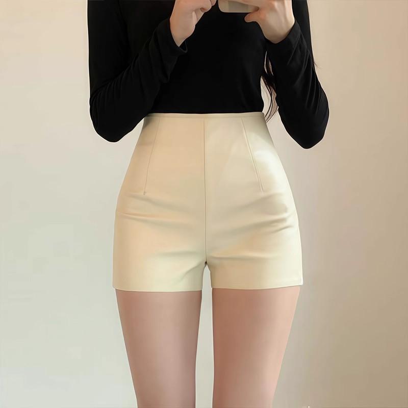 

Women s Fall Winter High Waisted Bodycon Petite Slimming PU Leather Outer Wear Straight Leg Pants Skirt Pants Mini Shorts XS абрикосовый