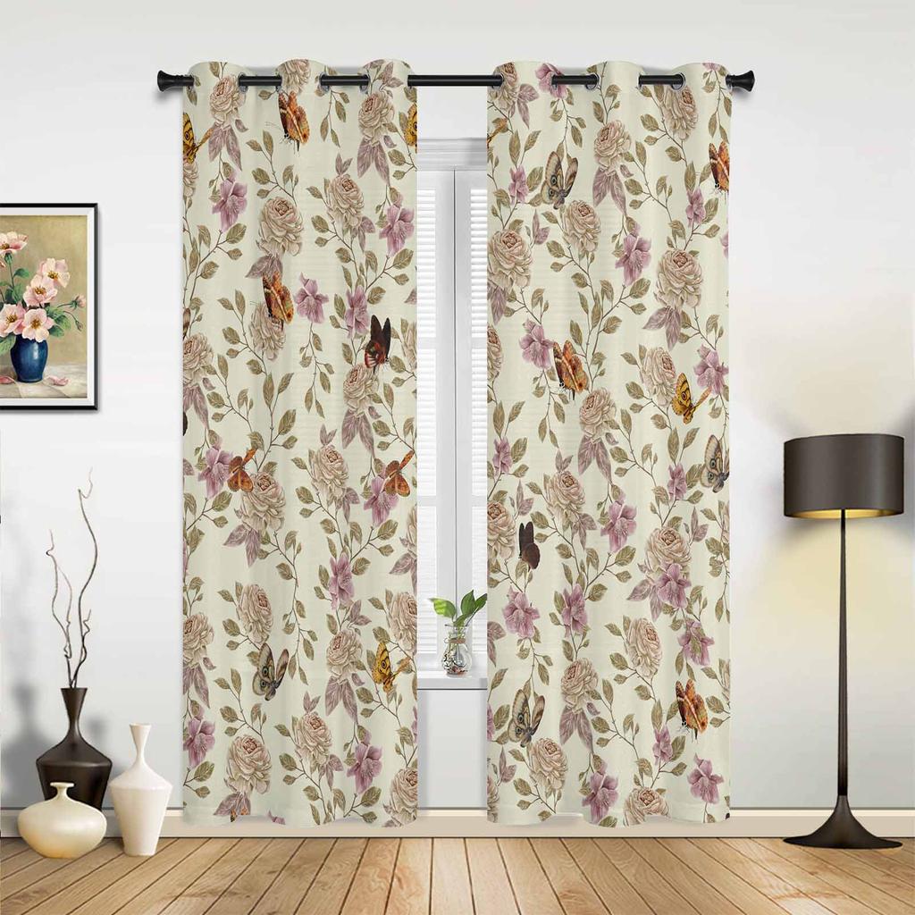 Insekten Blumen Pflanze Vintage Schmetterling Vorhänge für Schlafzimmer Wohnzimmer Vorhänge Küche Kinderzimmer Fenstervorhang Heimdeko
