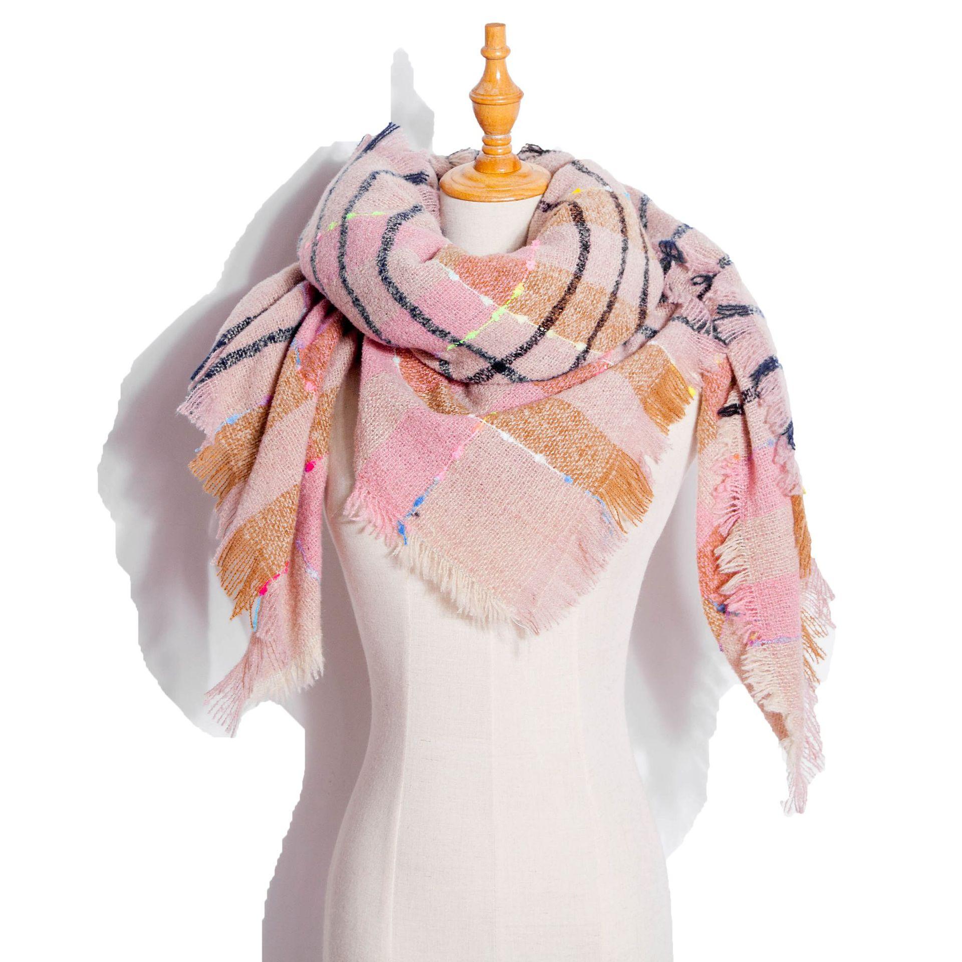 

Женский новый европейский и американский шарф-шаль, осенне-зимний крупный сетчатый треугольный имитация кашемира двухсторонний шарф 135*135cm