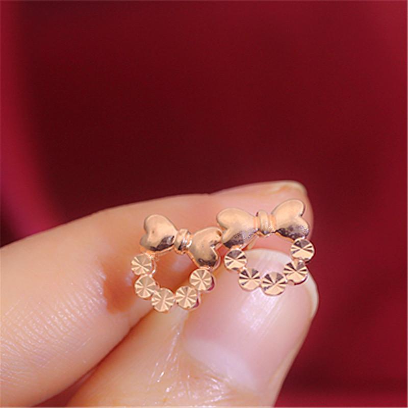 Purple Gold Bow Stud Earrings, Small Fashion Rose Gold-Plated Colored Gold Women'S Earrings.