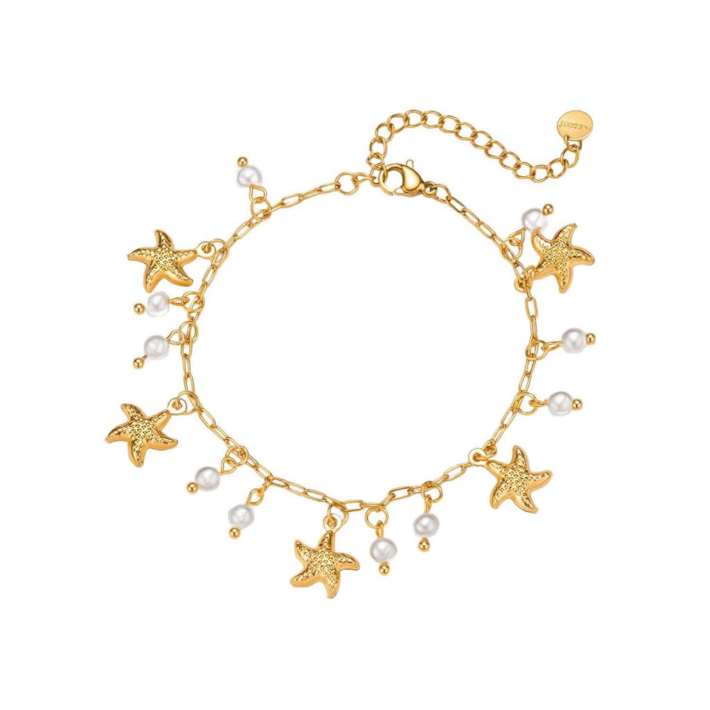 18K Gold Starfish Pearl Bracelet – Versatile Stainless Steel Women's Jewelry