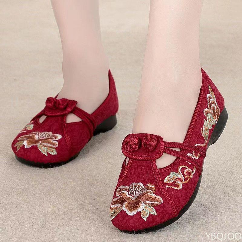 Fashion Vintage Traditional Style Women Soft-soled Shoes Spring Autumn Non-slip Flats Lightweight Breathable Comfort Embroidered Shoes