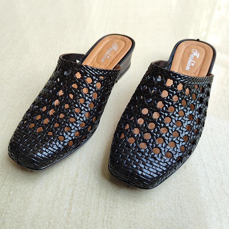 

Женская летняя обувь 2025 года Предложение Повседневные слипоны Квадратный носок Средний каблук Шлепанцы Сандалии Женская пляжная обувь Zapatos De Mujer 38 чёрный