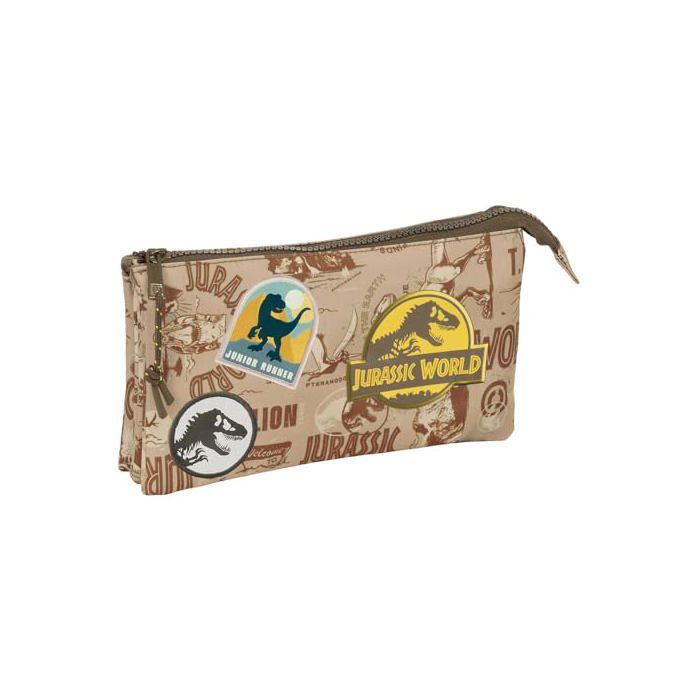 Trousse triple - safta - Jurassic World - Multicolore - Caricature - Marron
