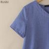 ZANZEA Women Casual V-Neck Grid Print Loose Short Sleeve Blouse
