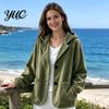 Everyday Layering Piece Autumn Winter Casual Coat, Hoolded Long Sleeve Jacket, Comfortable Commuter Apparel Loose Fit Vertical Corduroy Outerwear with